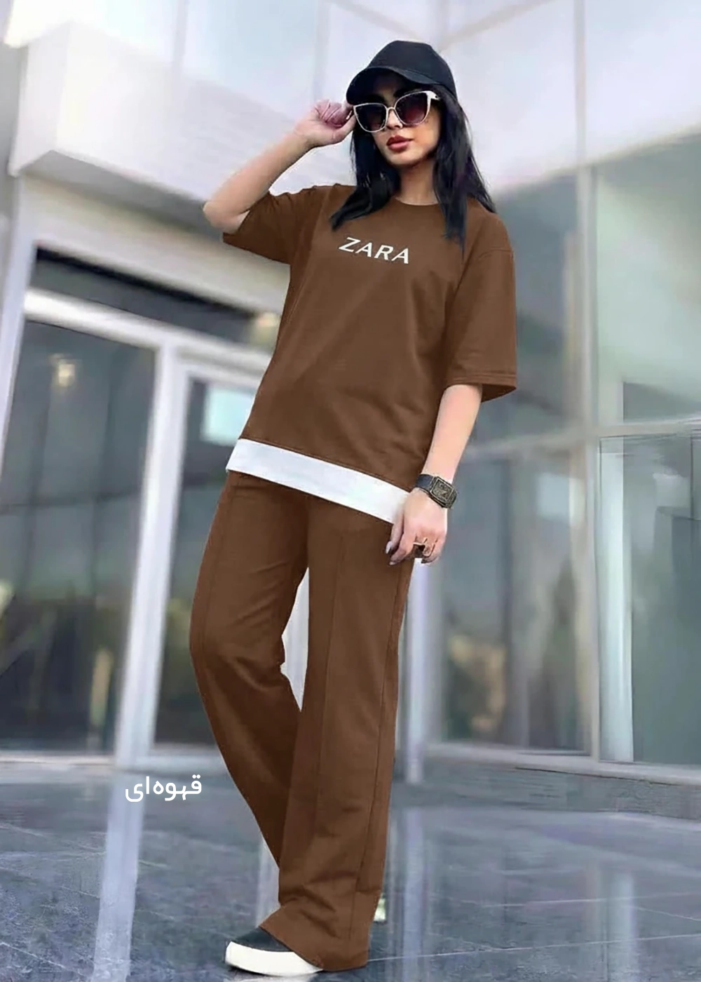 wcs024-women-set-brown-color ست تیشرت و شلوار زنانه مدل wcs024 رنگ قهوه ای