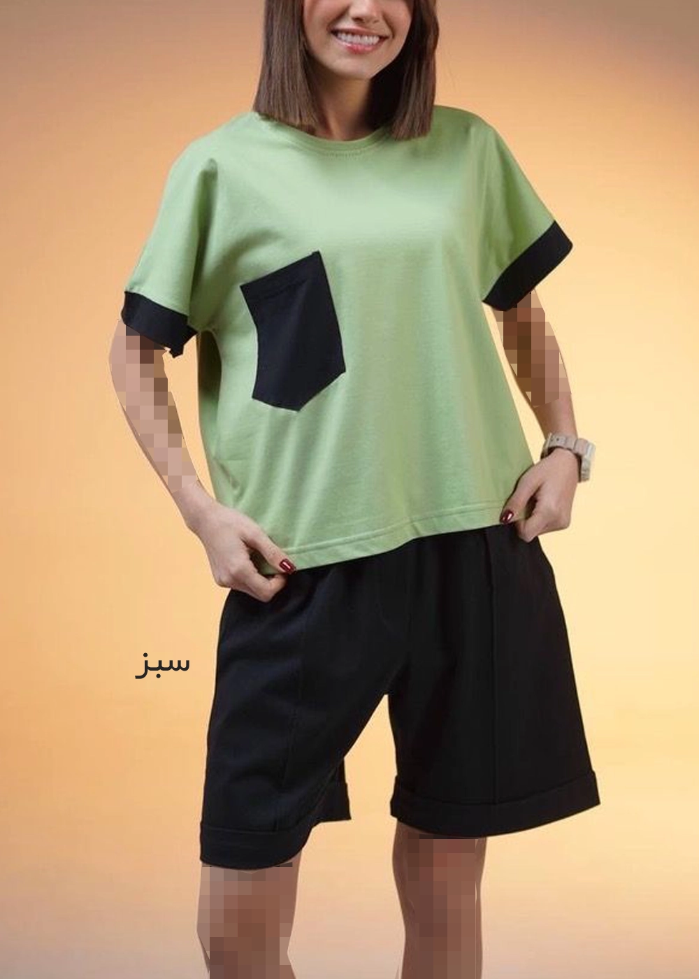 wcs034-women-crop-tshirt-and-short-set-green ست تیشرت و شلوارک زنانه مدل WCS034 رنگ سبز
