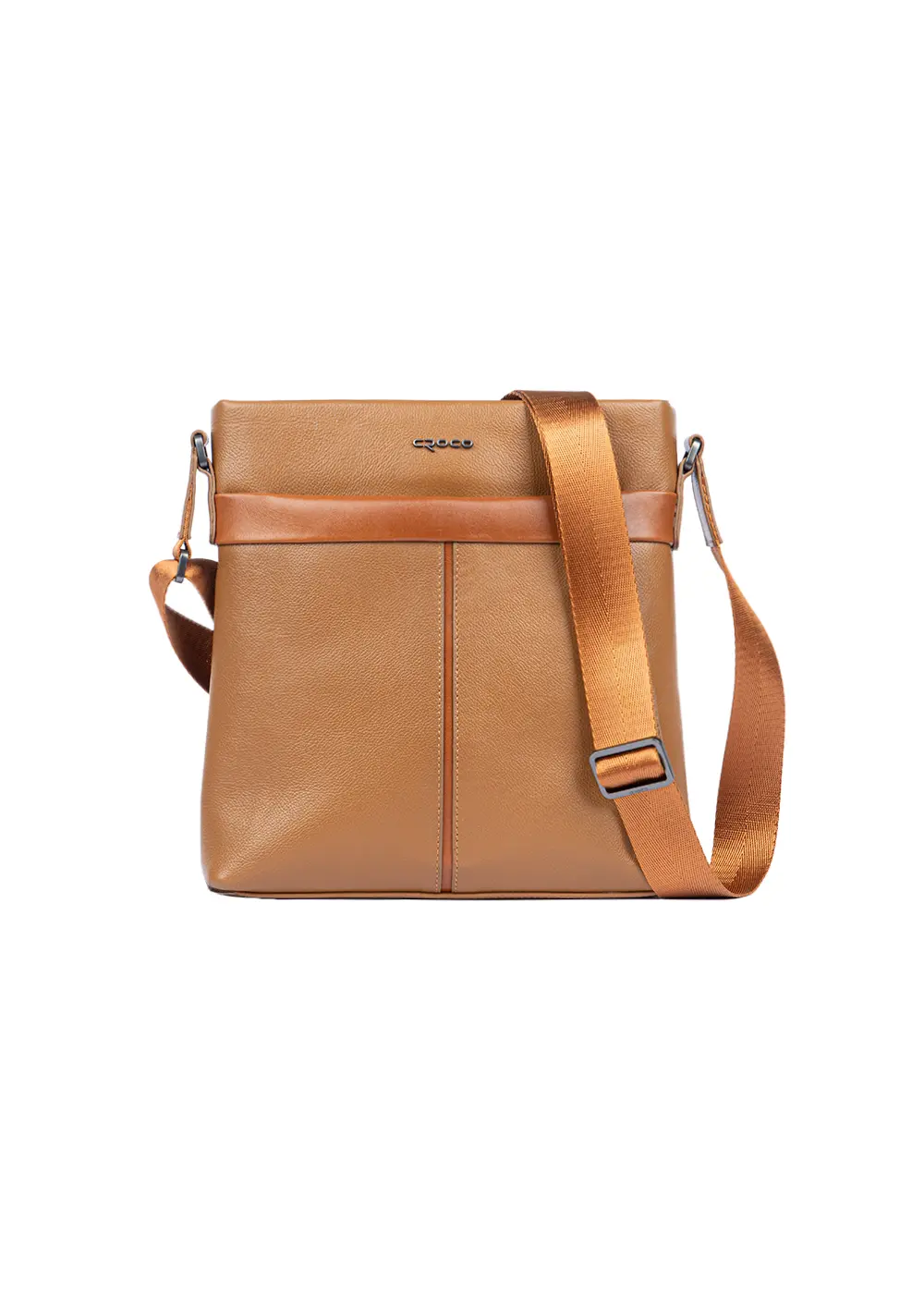mb1003-men-leather-crossbody-bag-Honey brown-color-front-view کیف کراس بادی مردانه چرم کروکو مدل mb1003 رنگ عسلی