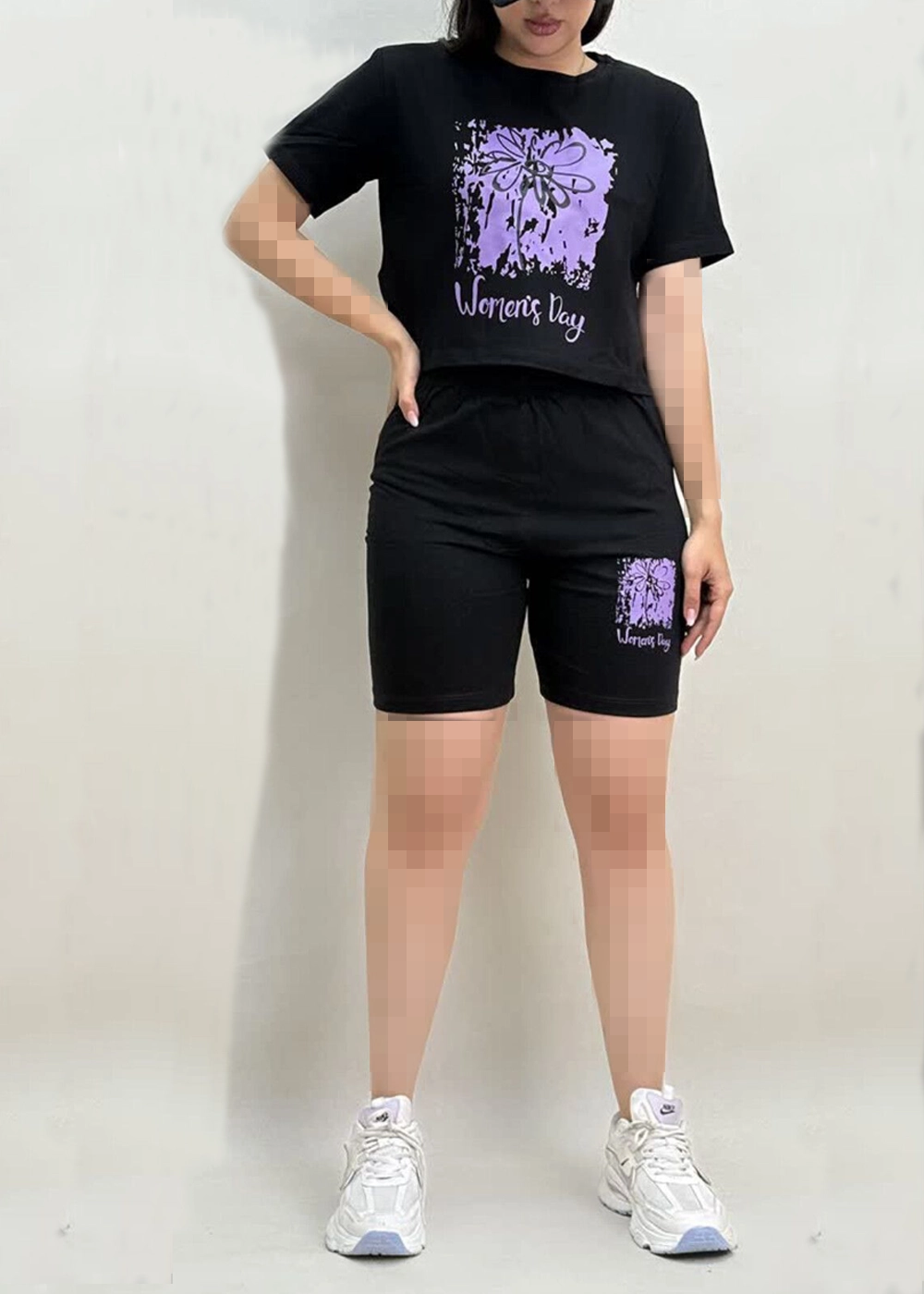 wcs052-women-set-black تنخور ست تیشرت و شلوارک زنانه مدل wcs055 رنگ مشکی