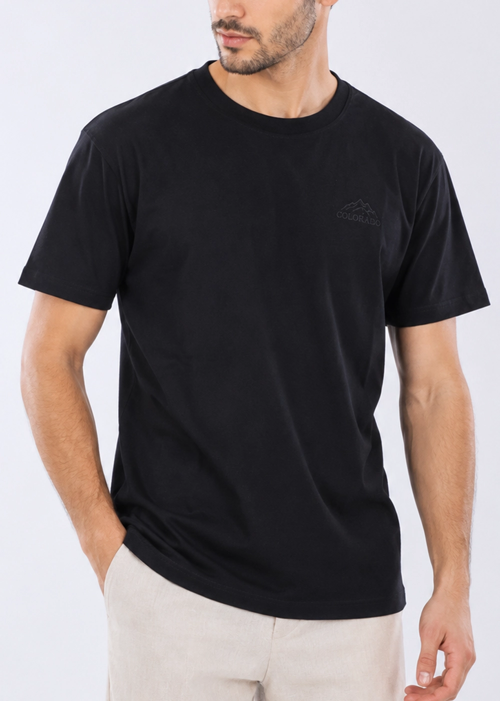 mct015-men-tshirt-regular-fit-front-view (1) تنخور تیشرت مردانه مشکی مدل mct015 نمای روبرو